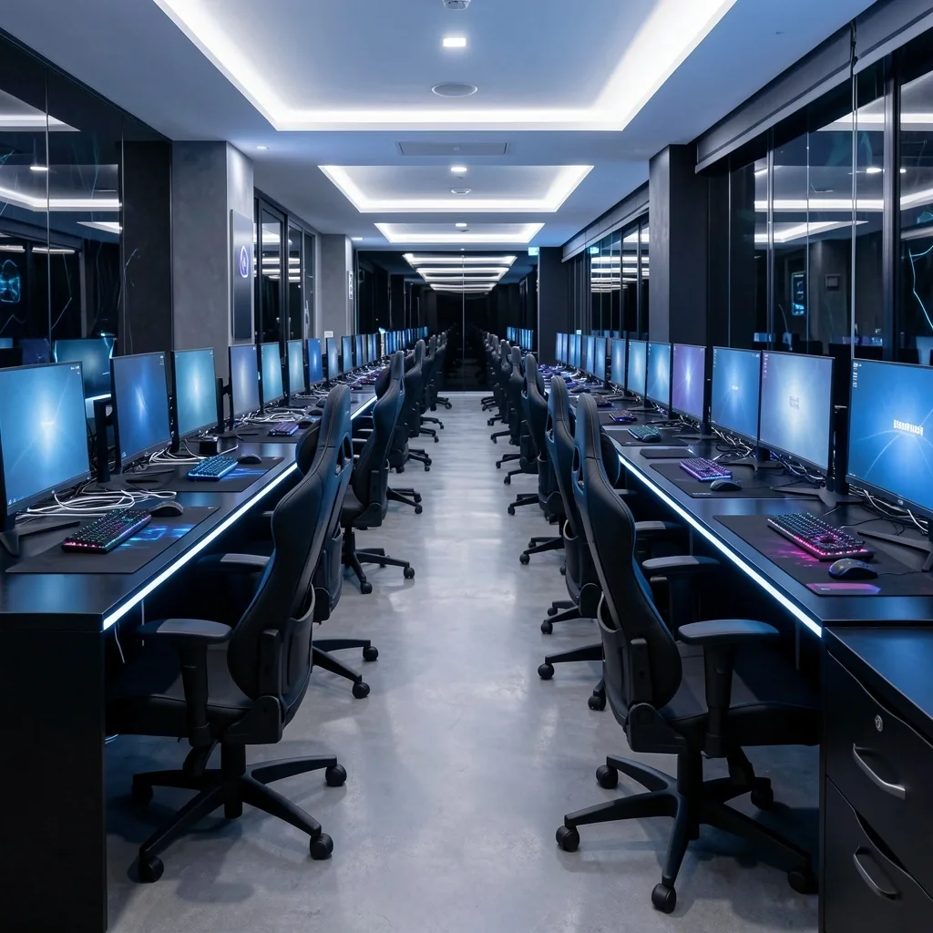 Sala del club Werdavia con estaciones alineadas