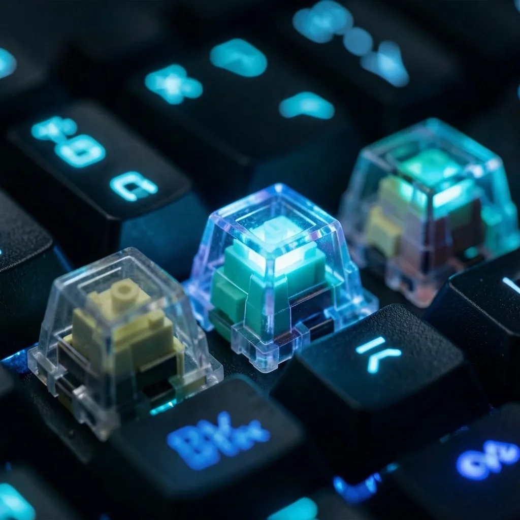 Teclado mecánico con iluminación cian en estación Werdavia