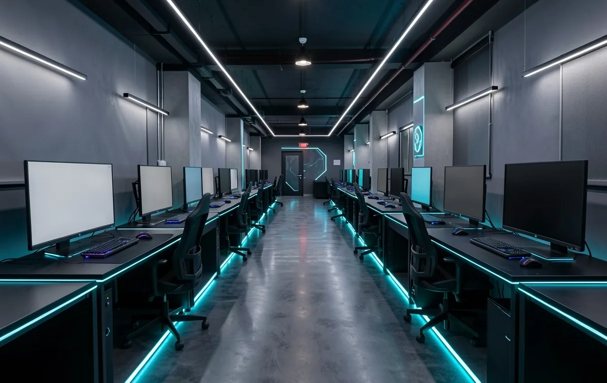 Hall de estaciones principales con disposición lineal e iluminación indirecta
